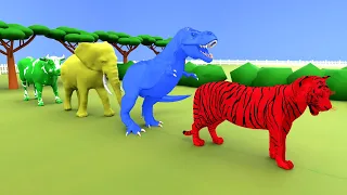 Painting Animals Tiger, Cow, T-Rex, and Elephant – Animals Fountain Transformation