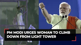 Viral video: PM Modi urges woman to climb down from electric tower during his rally in Hyderabad