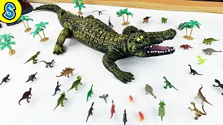 Giant Crocodile vs. Jurassic World | Skyheart's Dinosaurs battle toys kids playmobil trex triceratop