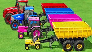 MINI & BIG POLICE TRACTORS and PLANTING COLORED SUNFLOWER - PORTAL TRAP - PARKOUR COLORS! ! FS22