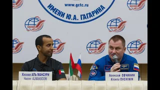 Послеполётная пресс-конференция Алексея Овчинина и Хаззаа Аль Мансури в ЦПК