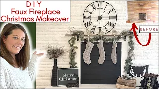 FAUX FIREPLACE DIY CHRISTMAS MANTLE MAKEOVER|FAUX FIREPLACE MAKEOVER