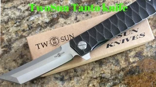 TwoSun brand Tanto knife model TS20 from China titanium flipper D2 blade nice