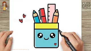 How to Draw a Cute Pen Holder  | How to Draw a Pencil Stand for KIDS
