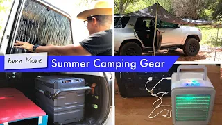 Hot weather camping gear 2: WeatherTech 4Runner window covers, 12v fridge, DIY tarp awning, mini AC