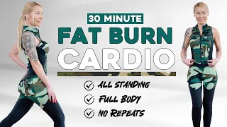 30 Min Full Body Fat Burn HIIT All Standing Ab, Core, Arm, Back, Leg, Thigh & Cardio No Jumping