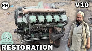 Mercedes v10 Engine Restoration in Budget || How to Rebuild Destroyed Truck Engine with Basic Tools