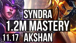SYNDRA vs AKSHAN (MID) | 5/1/7, 1.2M mastery, 500+ games | KR Diamond | v11.17