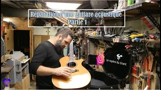 Réparation d'une table d'harmonie d'une guitare acoustique