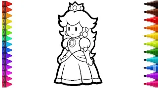 How to colour a pretty princess peach, from super Mario bros,lets colour with kids drawing