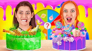 DESAFIO DE DECORAÇÃO DE BOLOS || Gire a Roda Misteriosa! 100 Camadas de COMIDA por 123 GO! CHALLENGE