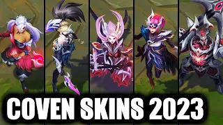 All New 2023 Coven Skins Spotlight Nami Akali Mordekaiser Syndra Nilah Elise (League of Legends)