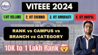 VITEEE  2024 | Rank vs campus vs Branch Vs Category | Up to 10k -1 lac Rank? Complete Analysis