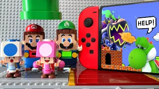 Lego Mario, Luigi, Toad and Toadette enter the Nintendo Switch to save Yoshi! Mario Odyssey Story