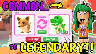 I TRIED THE *COMMON TO LEGENDARY* TRADING CHALLENGE to get my *NEON TREX* DREAM PET! Adopt Me Roblox