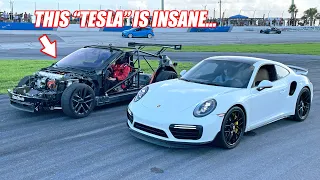 The "World's Lightest Tesla Plaid" Called Out My Twin Turbo Porsche at the Track!!!