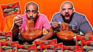 تحدي ١٥ نودلز كورية النارية x٢ -- والعقاب ؟؟ 🔥 Korean Spicy Noodles 15 Packs