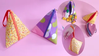 How to Make Triangle Pouch  | Cara Membuat Pouch Segitiga | DIY Easy Zipper Pouch