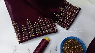 Easy but beautiful beadwork embroidery for blouse kurti sleeves|beadwork embroidery for beginners