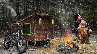 BRAVING SNOW & BITTER COLD in a BIKE CAMPER with my Dog!
