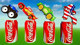 Epic Race: Alphabet Lore Car & Big/Small Cars vs Giant Coca-Cola Slopes in Teardown