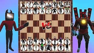 skibidi toilet tournament Team Evil Tv man titan vs Team Speakerman on chess board