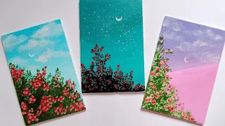 3 Very easy flower painting/acrylic painting for beginners/mini acrylic canvas painting