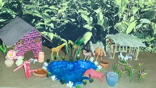 DIY making mini Farm Diorama with House for Cow,camel- Mini Hand Pump Supply Water Pool for Garden14