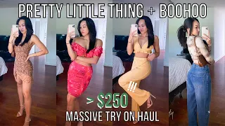 PRETTY LITTLE THING + BOOHOO MASSIVE TRY ON HAUL | revamping my wardrobe, clothing defects??