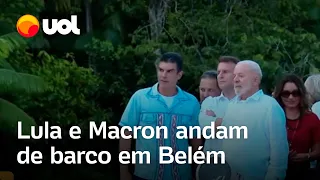 Lula e Macron andam de barco na Amazônia durante visita a Belém; veja vídeo