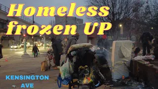 Sad Night Life of Frozen Homeless people along Kensington Ave [4K]