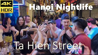4K HDR | Nightlife of Ta Hien Beer Street Hanoi | VietNam Walk Tour 2023 - With Captions