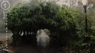 NYC Heavy Rain Walk - Strawberry Fields in Central Park in Manhattan, New York 4K - Rain Sounds ASMR