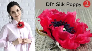 DIY Silk poppy without tools. Tutorial - Part 2: Giving volume to the petals and brooch assembly