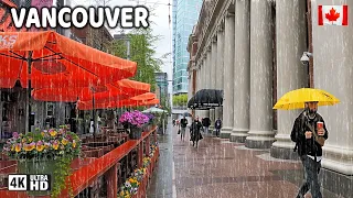 🇨🇦 【4K】⛈️⛈️⛈️ Heavy Rain in Downtown Vancouver BC. Travel Canada. Relaxing Walk. May 21, 2024.