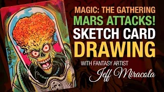 Magic the Gathering Artist Proof card sketch of Mars Attacks by artist Jeff Miracola