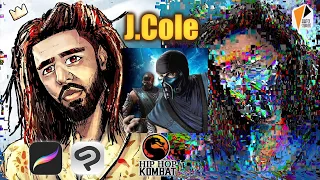 Drawing J. Cole​⁠ | Transforming Rappers into Mortal Kombat Characters | Time Lapse