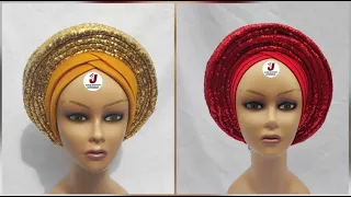 V-Shaped Multi-pleated Criss-cross Linned Turban with Sequins Pleated Frame Design/ Turban Gele