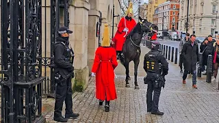 IDIOT upsets the HORSE and King's Guard before the Police move him on at Horse Guards!