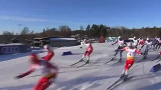 Лыжные гонки.Большунов,Порошкин,Маскгрейв упали на спуске в Фалуне,но Большунов на финише первый.