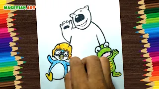 Simple easy to draw pororo krong poby | how to drawing coloring for beginner kids