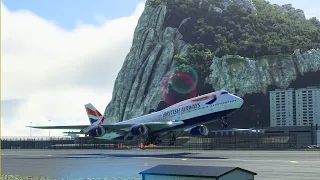 Dangerous Airport!!! Best Landing British Airways Boeing 747 at Gibraltar Airport MFS2020