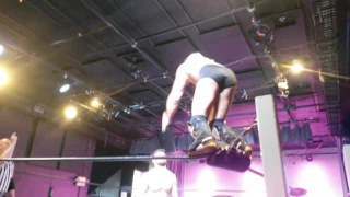 David Starr reverses Joey Janela top rope attack.  Beyond Wrestling