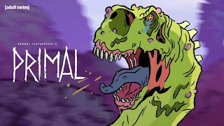 Spear and Fang Flee the Argentinosaurus | Genndy Tartakovsky's Primal | adult swim