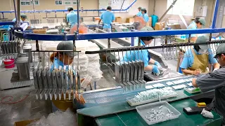 The process of making chalk from Japanese seashell powder. Japan's largest chalk factory.