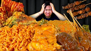 MUKBANG NASI PADANG PORSI JUMBO DICAMPUR MIE SAMYANG PEDAS + SATE KAMBING