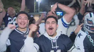 Cowboys fans celebrating win against Tom Brady and Tampa Bay Bucs