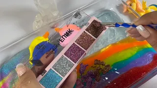 Eye shadow | Unicorn slime ASMR | slime video | slime asmr | mixing random things into glossy slime