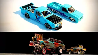 Hot Wheels Customs 93 Nissan Truck /Skyline 2000 GTR  64 Nova Wagon Gasser