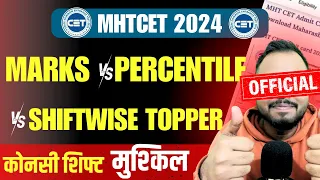 MHT CET 2024 | OFFICIAL MARKS VS PERCENTILE VS SHIFT🔥🔥| SHIFTWISE TOPPER ANNOUNCED😱😱| IMPORTANT NEWS